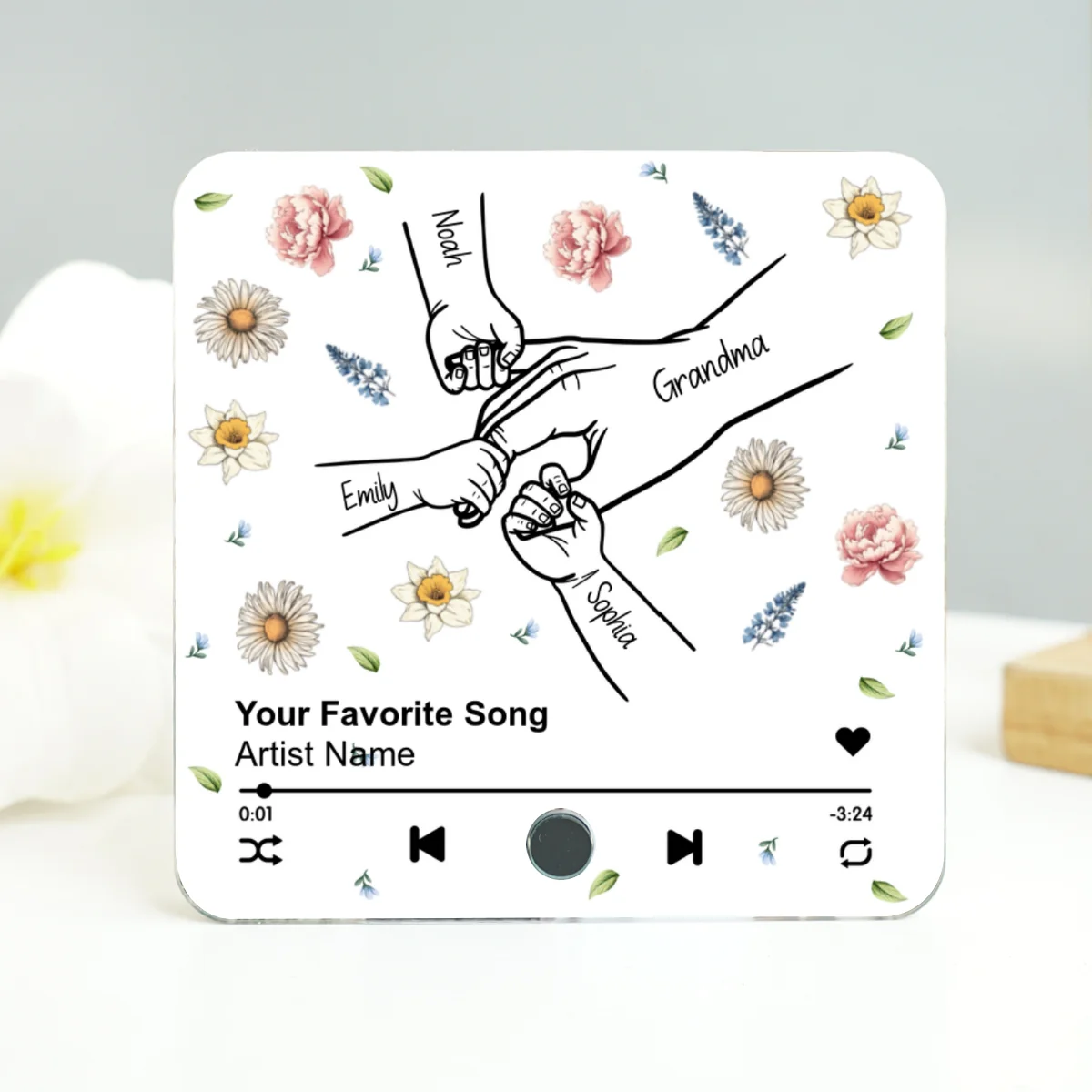 Mom Grandma And Kids Holding Hands Birth Month Flower Personalized Music Fridge Magnet, Gift for Mom - Image 9