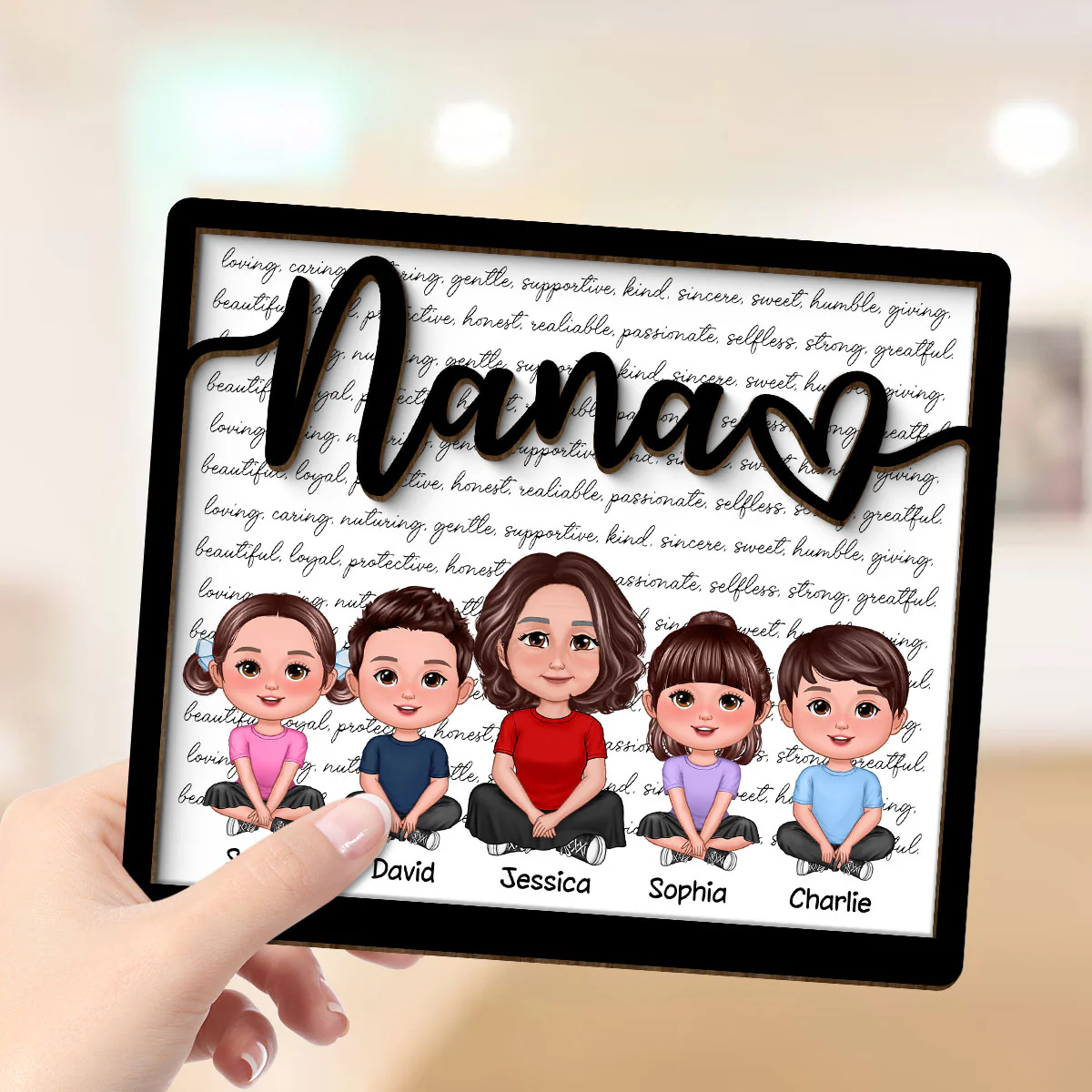 Grandma Mom Kids Crossed Legs Characters Personalized 2-layer Wooden Plaque, Gift For Mom, For Grandma - Image 4
