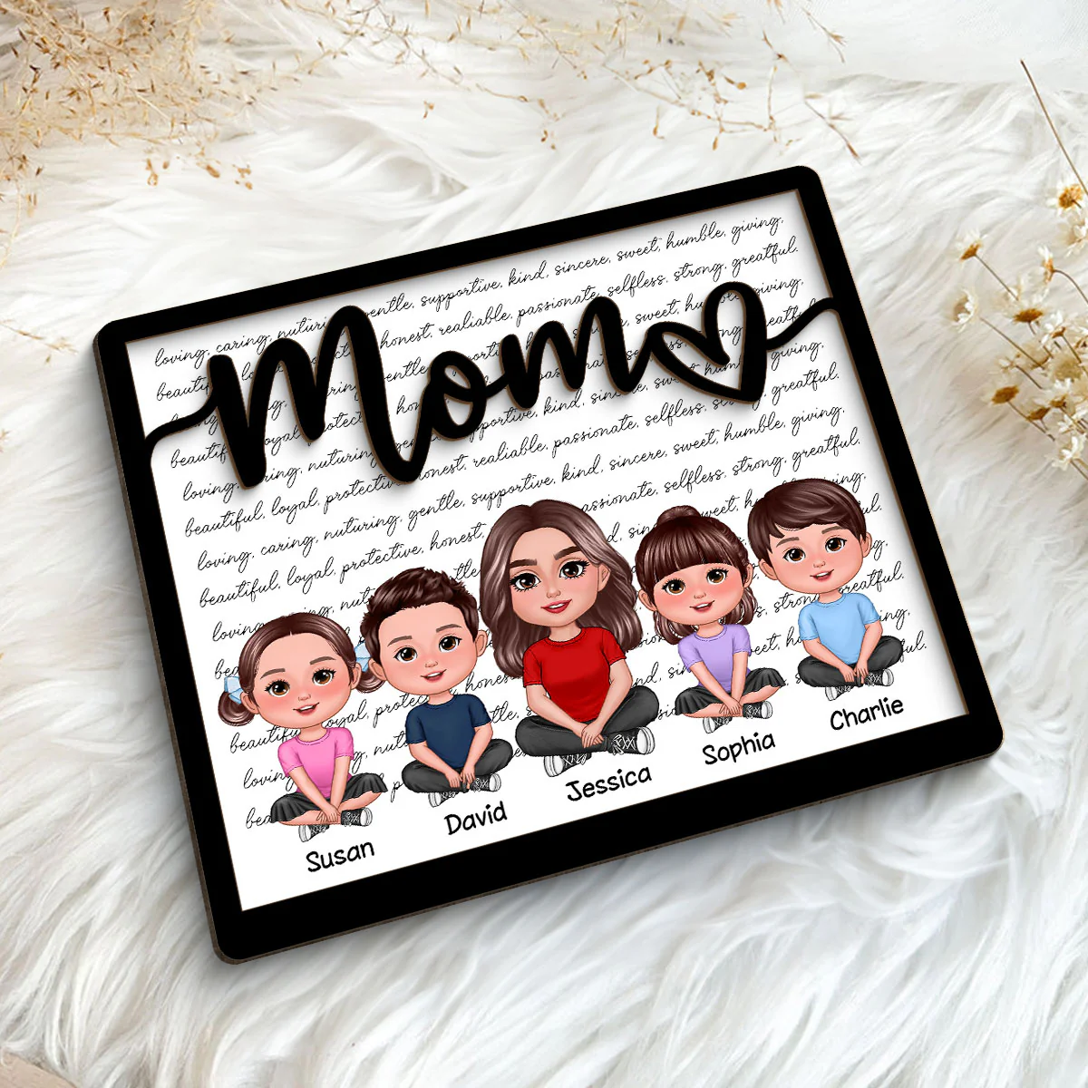 Grandma Mom Kids Crossed Legs Characters Personalized 2-layer Wooden Plaque, Gift For Mom, For Grandma - Image 5