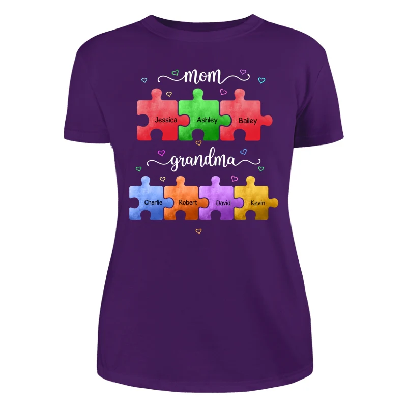Mom Grandma Colorful Puzzle Gift For Grandma Personalized Shirt - Image 12