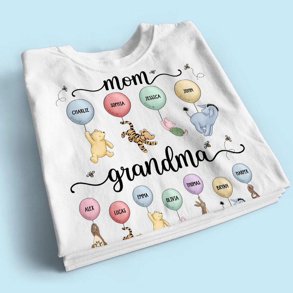 Mom Grandma Cute Characters With Balloons Personalized Shirt Mother‘s Day Gift For Grandma - Image 2