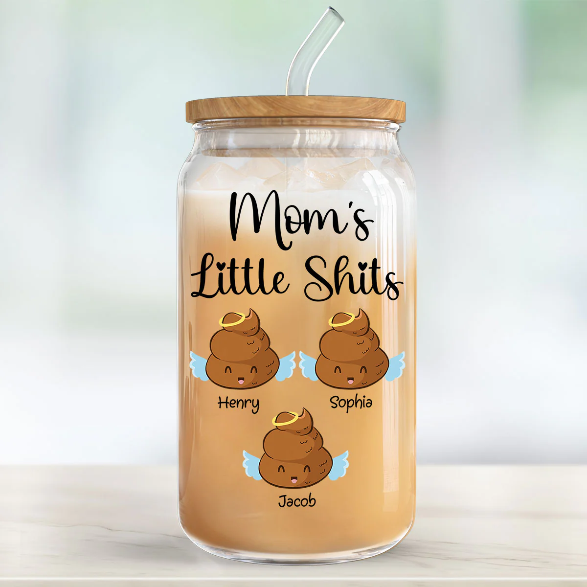 Mom Grandma Dad Grandpa Little Angels Personalized Clear Glass Can