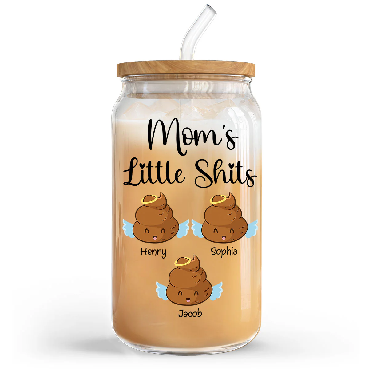 Mom Grandma Dad Grandpa Little Angels Personalized Clear Glass Can - Image 2