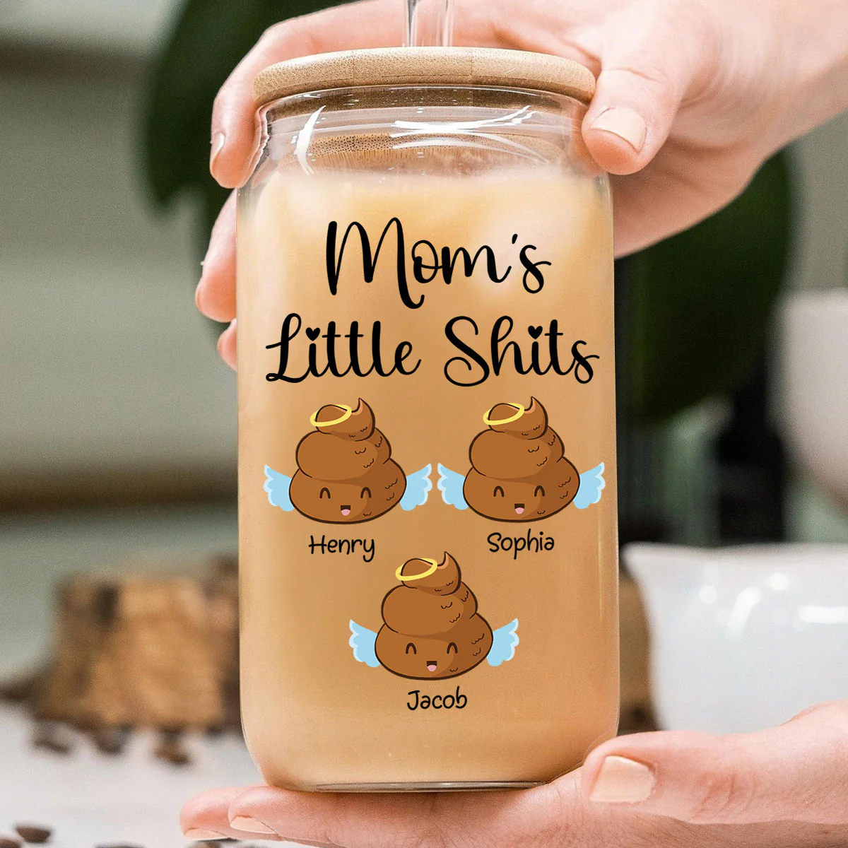 Mom Grandma Dad Grandpa Little Angels Personalized Clear Glass Can - Image 3