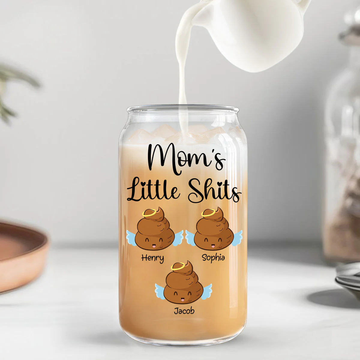 Mom Grandma Dad Grandpa Little Angels Personalized Clear Glass Can - Image 4