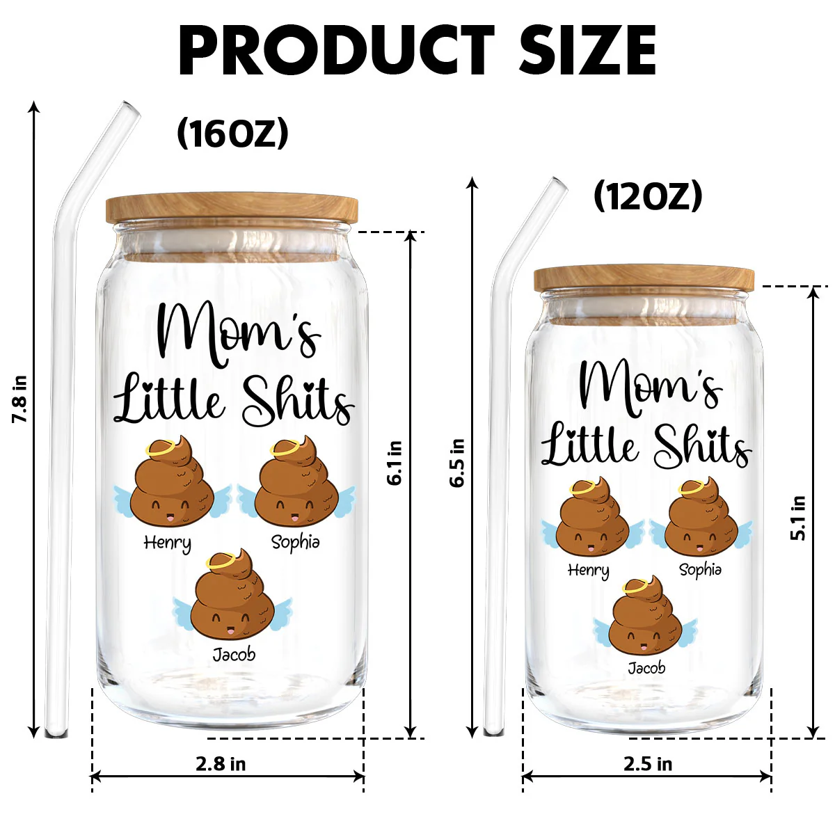 Mom Grandma Dad Grandpa Little Angels Personalized Clear Glass Can - Image 5
