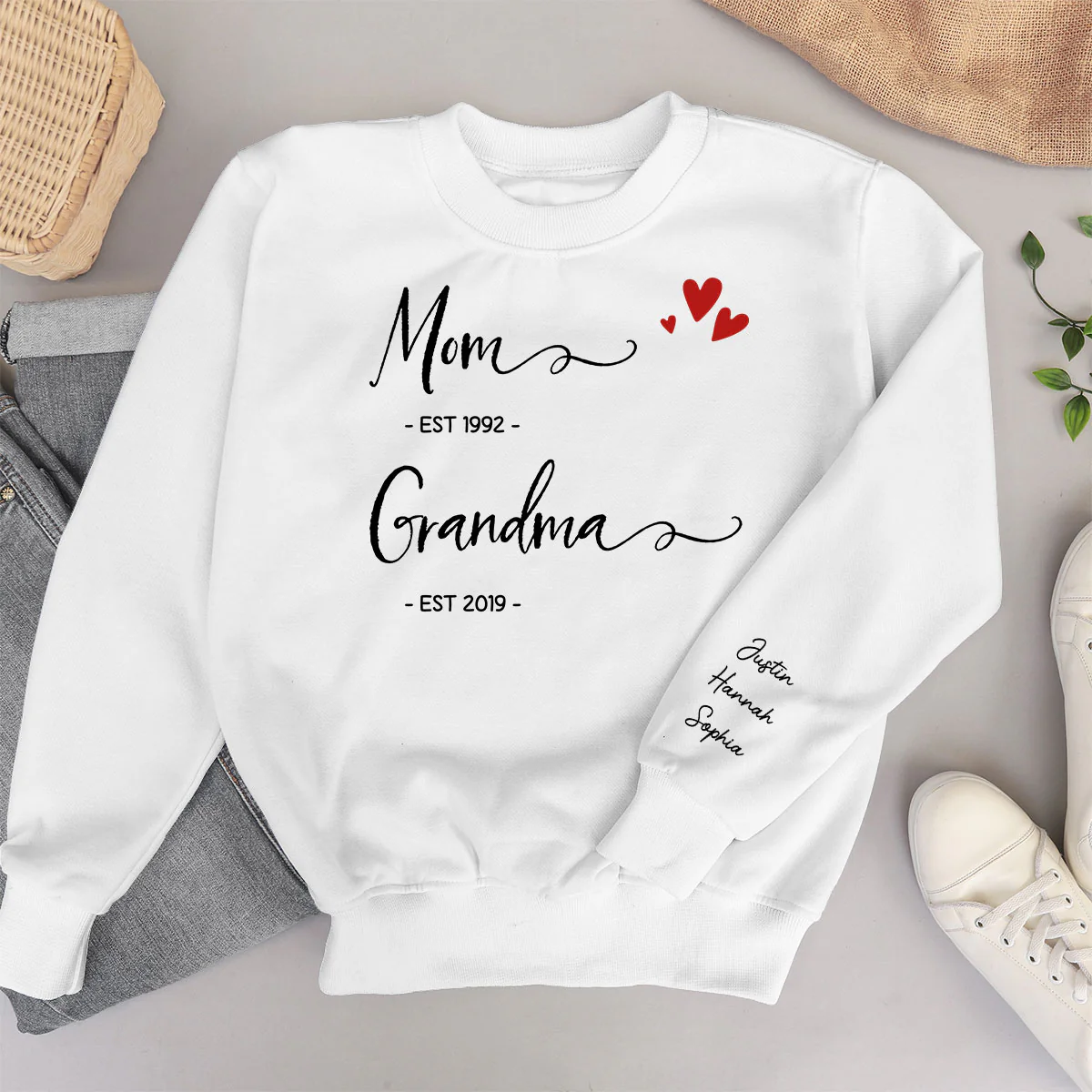 Mom Grandma Est Date, Gift, Personalized Sleeve Printed Sweatshirt - Image 4