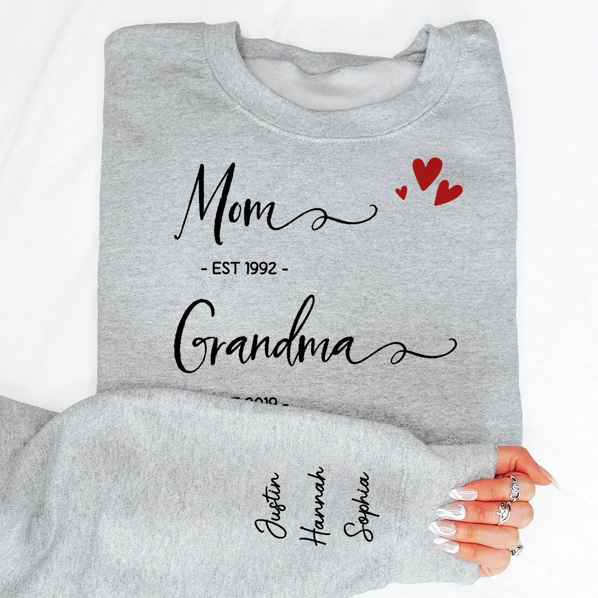 Mom Grandma Est Date, Gift, Personalized Sleeve Printed Sweatshirt - Image 5
