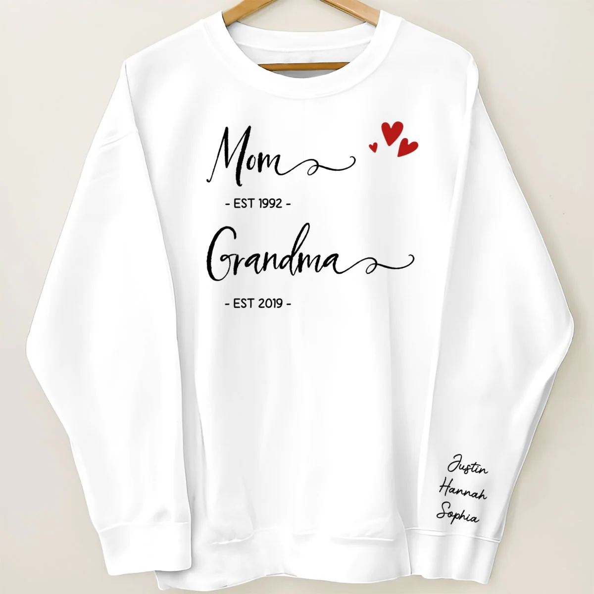 Mom Grandma Est Date, Gift, Personalized Sleeve Printed Sweatshirt - Image 7