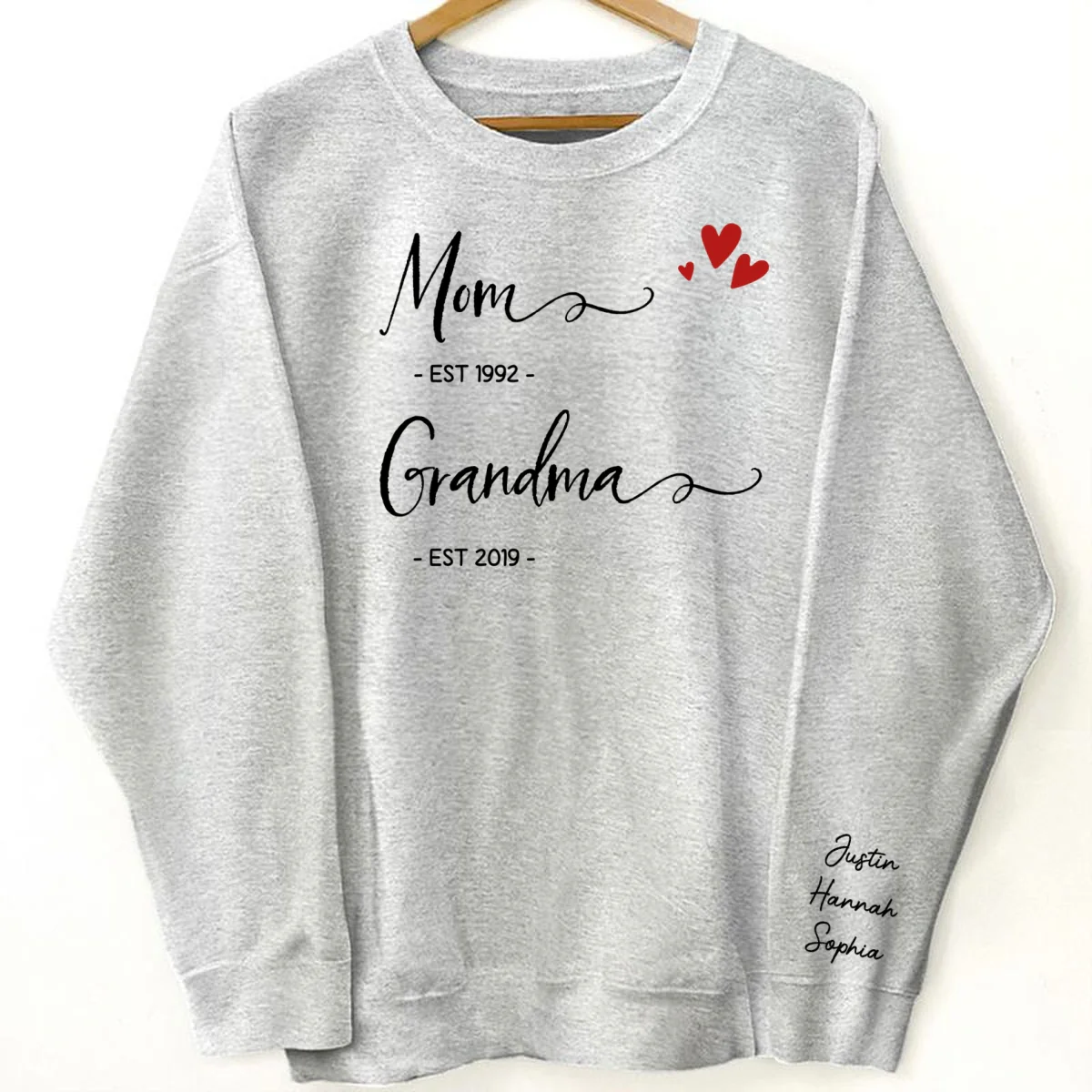 Mom Grandma Est Date, Gift, Personalized Sleeve Printed Sweatshirt - Image 8