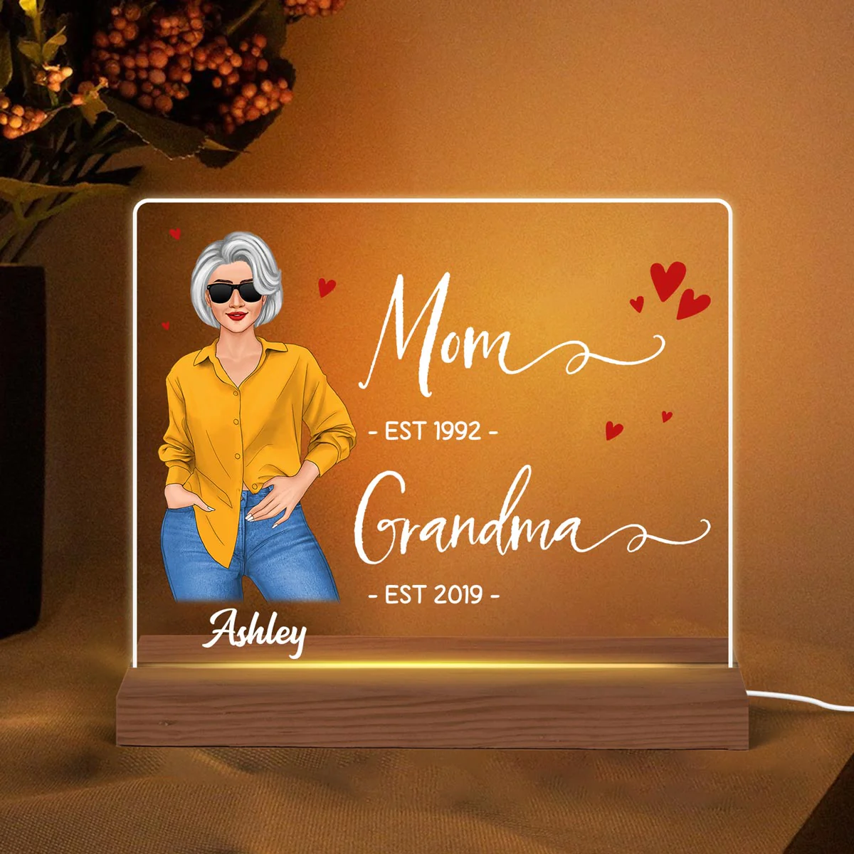 Mom Grandma Est Personalized Acrylic Custom Shape LED Night Light - Image 3