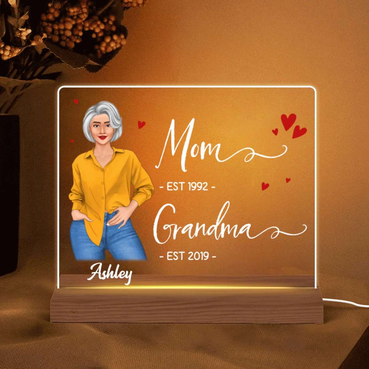 Mom Grandma Est Personalized Acrylic Custom Shape LED Night Light - Image 5