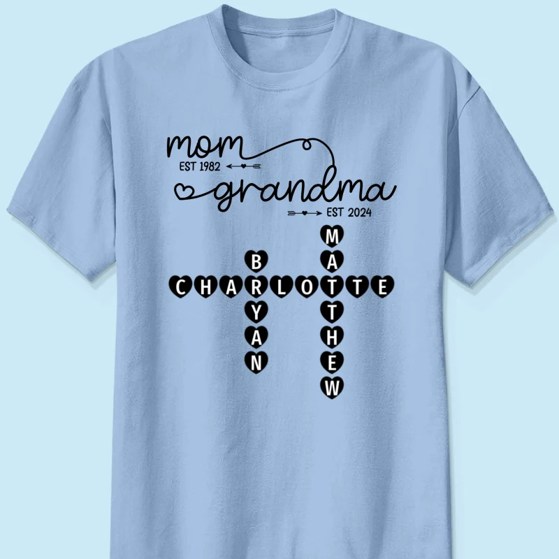 Mom Grandma Est. Swirl Crossword Puzzle Art Personalized Shirt - Image 11
