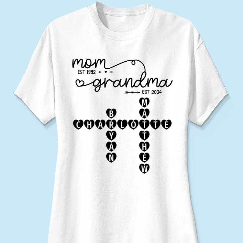 Mom Grandma Est. Swirl Crossword Puzzle Art Personalized Shirt - Image 12