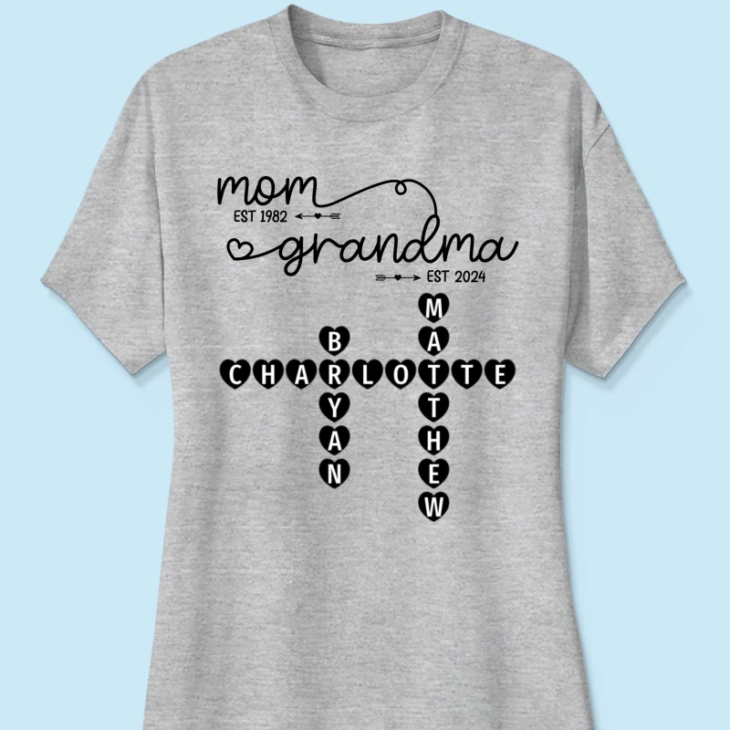 Mom Grandma Est. Swirl Crossword Puzzle Art Personalized Shirt - Image 13