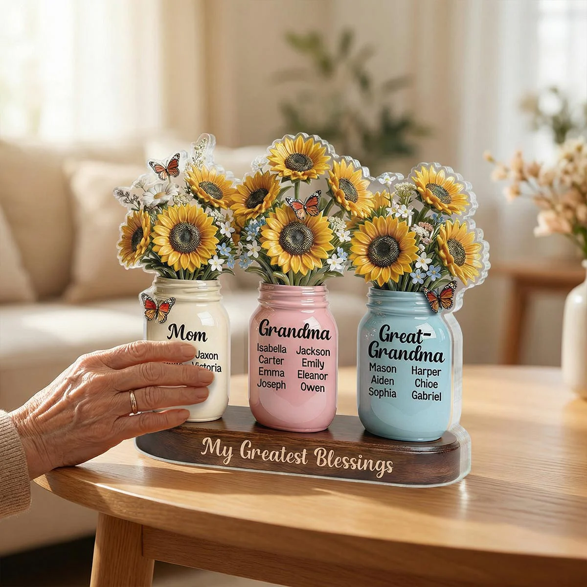 Mom Grandma Great Grandma Sunflowers Jars Custom Names 2D Flat - Personalized Acrylic Block Plaque - Image 5