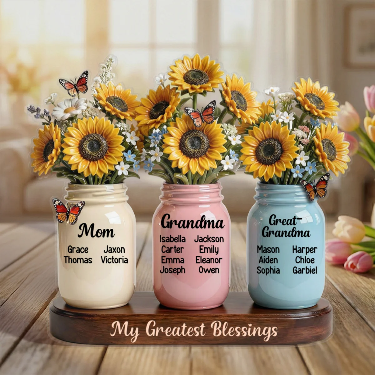 Mom Grandma Great Grandma Sunflowers Jars Custom Names 2D Flat - Personalized Acrylic Block Plaque - Image 8
