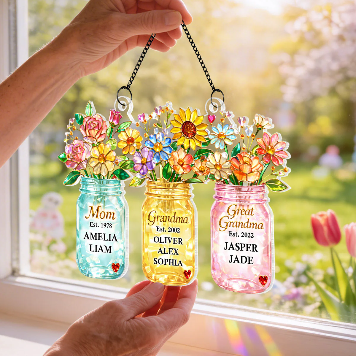 Mom Grandma Greatgrandma Flower - Personalized Suncatcher - Heartfelt Gift for Mom, Grandma - Image 3