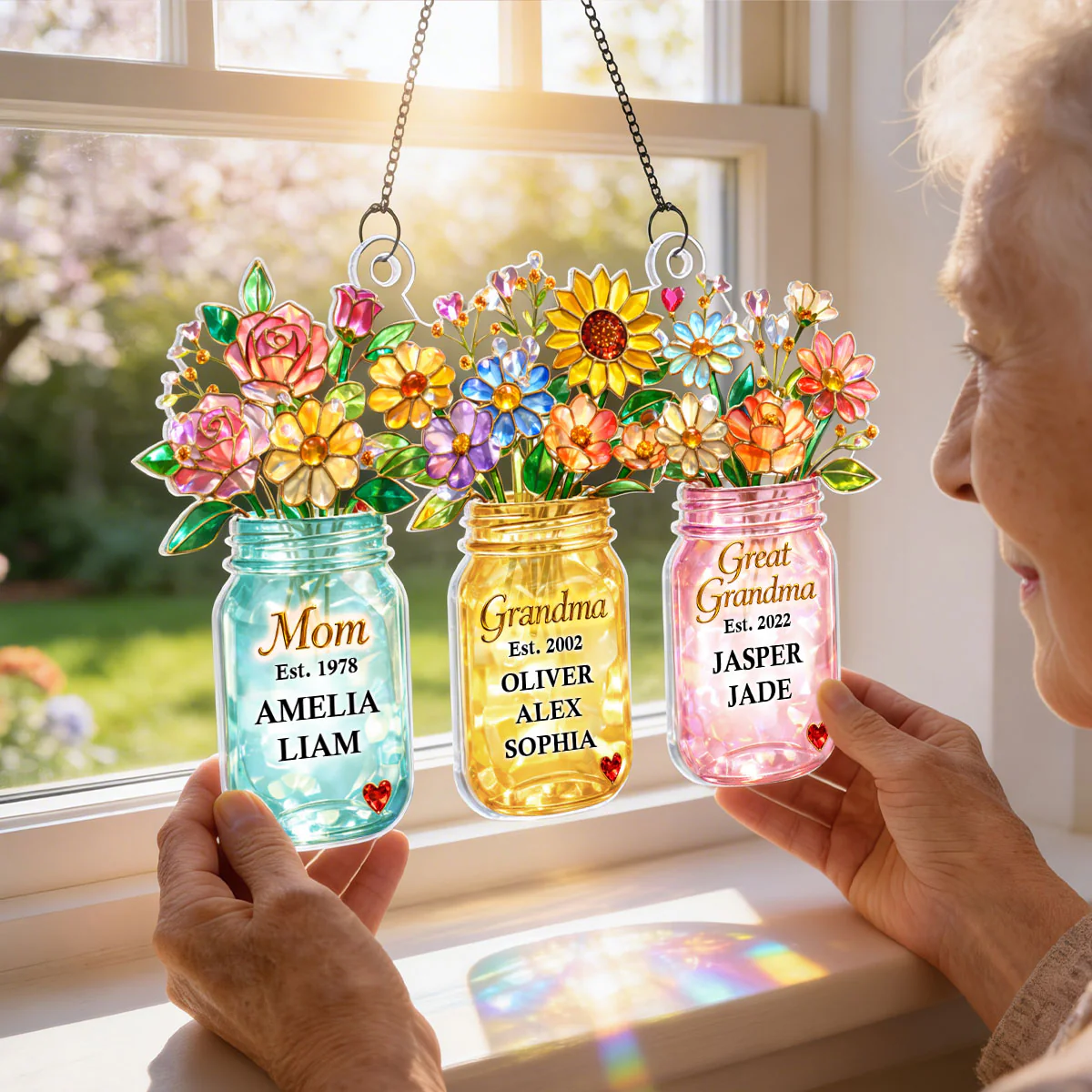 Mom Grandma Greatgrandma Flower - Personalized Suncatcher - Heartfelt Gift for Mom, Grandma - Image 4
