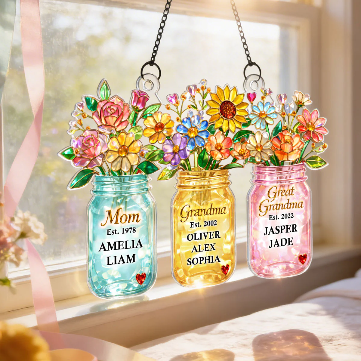 Mom Grandma Greatgrandma Flower - Personalized Suncatcher - Heartfelt Gift for Mom, Grandma - Image 5