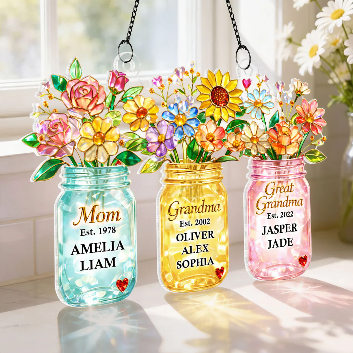 Mom Grandma Greatgrandma Flower - Personalized Suncatcher - Heartfelt Gift for Mom, Grandma - Image 6