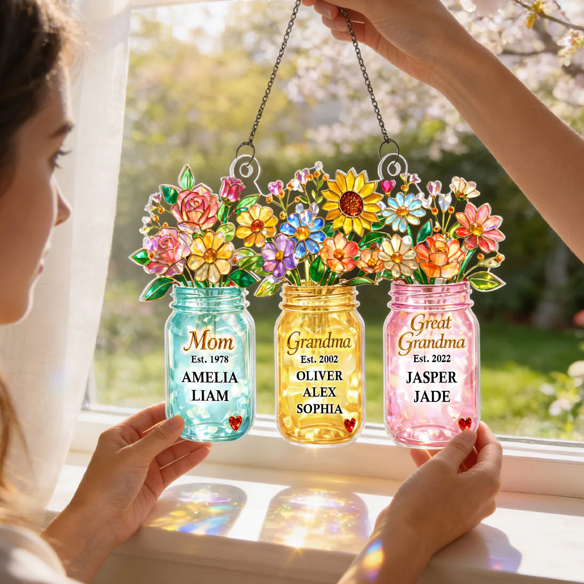 Mom Grandma Greatgrandma Flower - Personalized Suncatcher - Heartfelt Gift for Mom, Grandma - Image 7