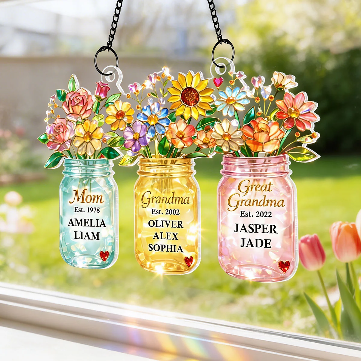Mom Grandma Greatgrandma Flower - Personalized Suncatcher - Heartfelt Gift for Mom, Grandma - Image 8