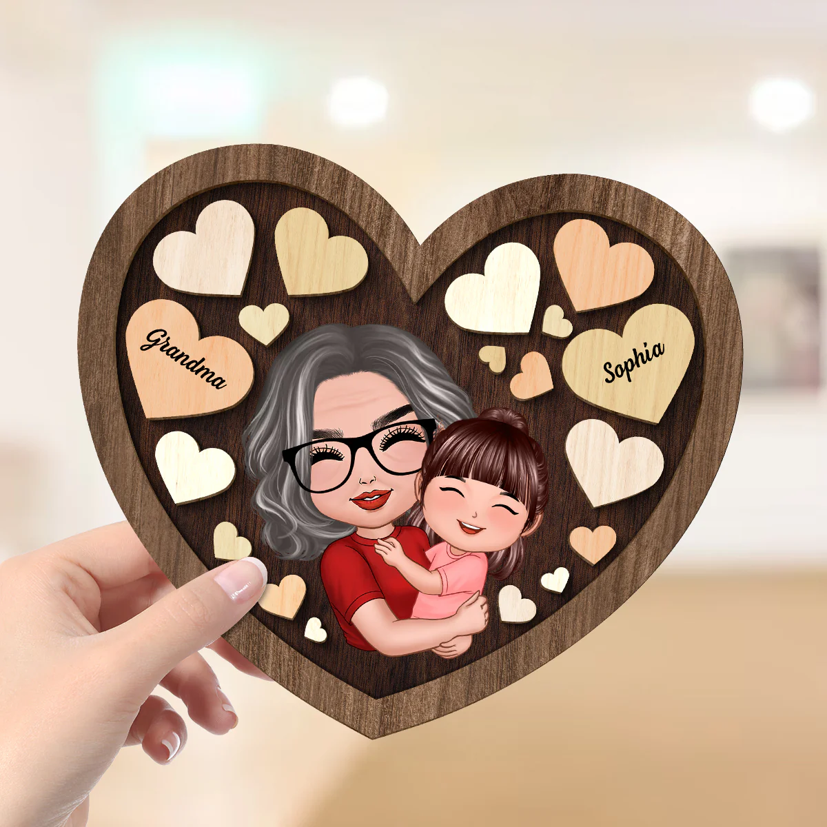 Mom Grandma Holding Kid In Heart Personalized 2-layer Wooden Plaque - Image 4