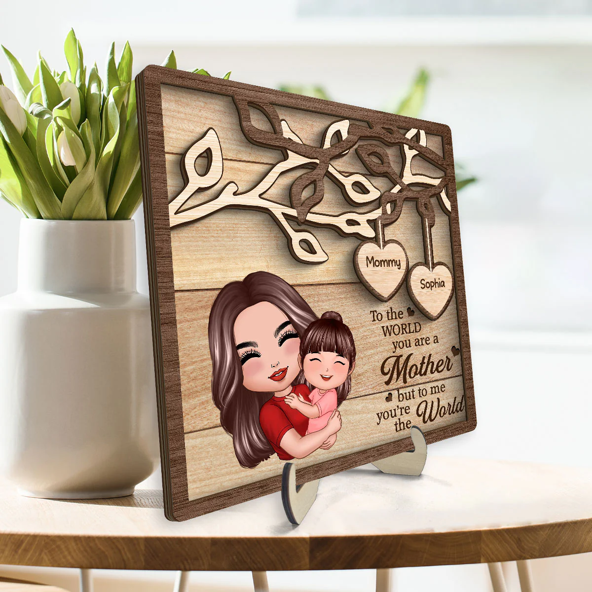 Mom Grandma Holding Kid Under Tree Personalized 2-layer Wooden Plaque - Image 3