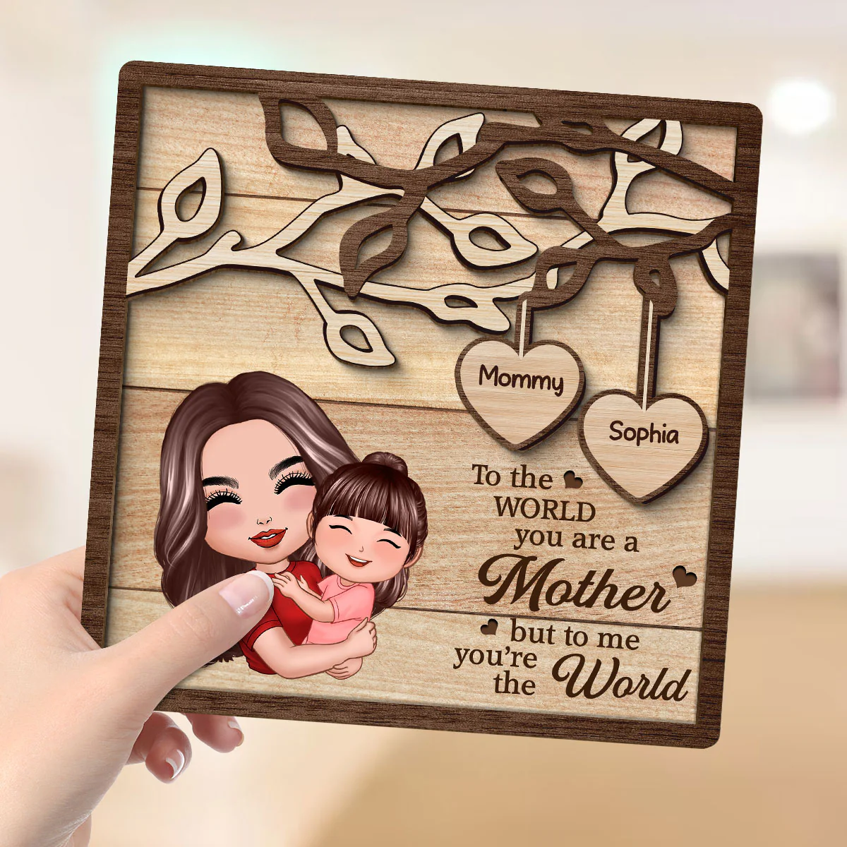 Mom Grandma Holding Kid Under Tree Personalized 2-layer Wooden Plaque - Image 4