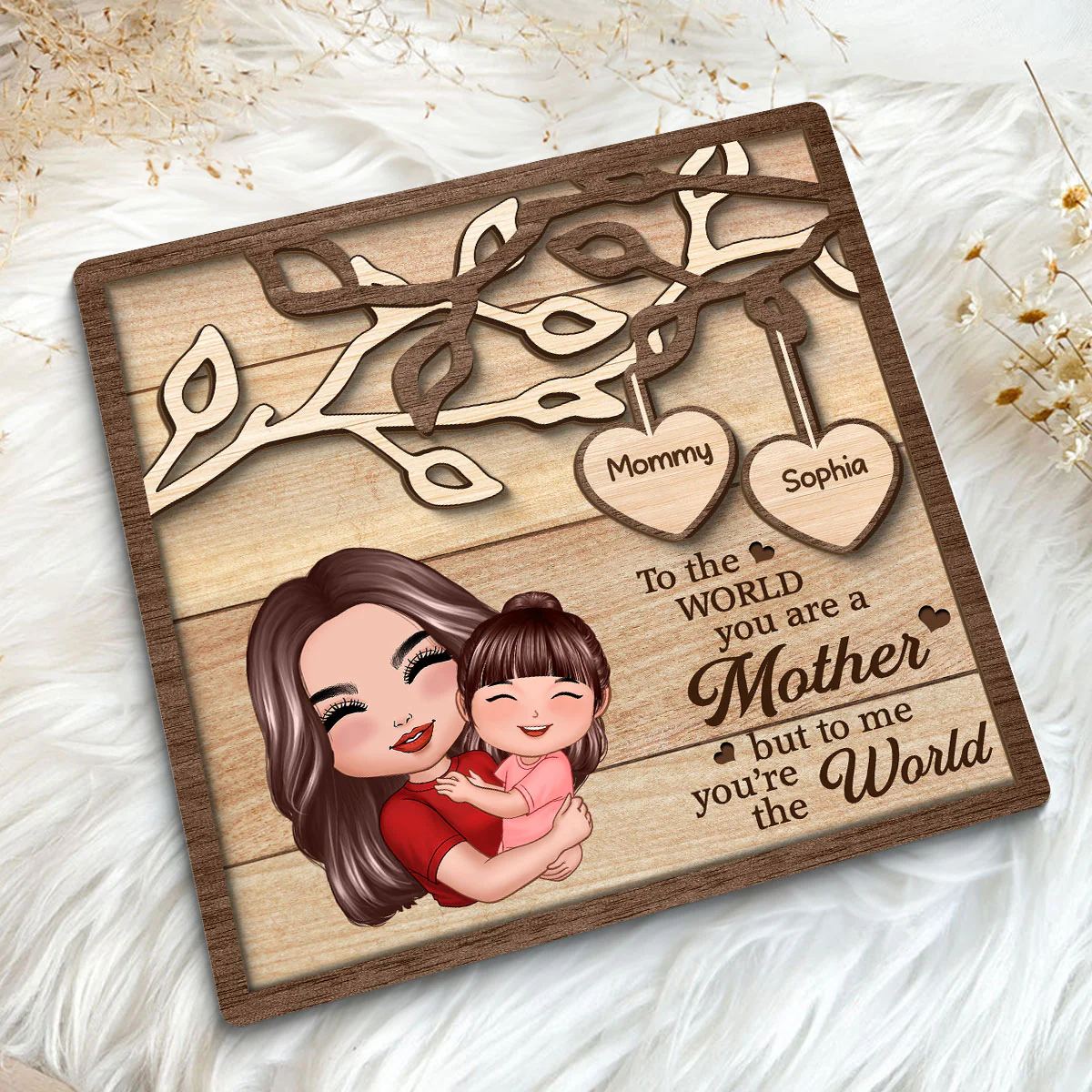 Mom Grandma Holding Kid Under Tree Personalized 2-layer Wooden Plaque - Image 5