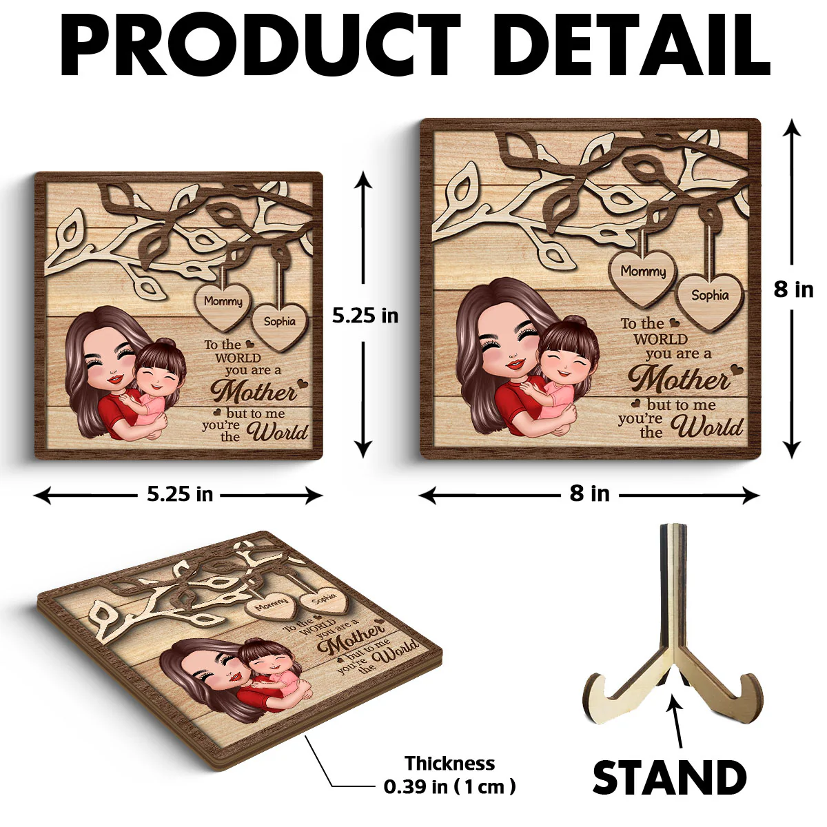 Mom Grandma Holding Kid Under Tree Personalized 2-layer Wooden Plaque - Image 6