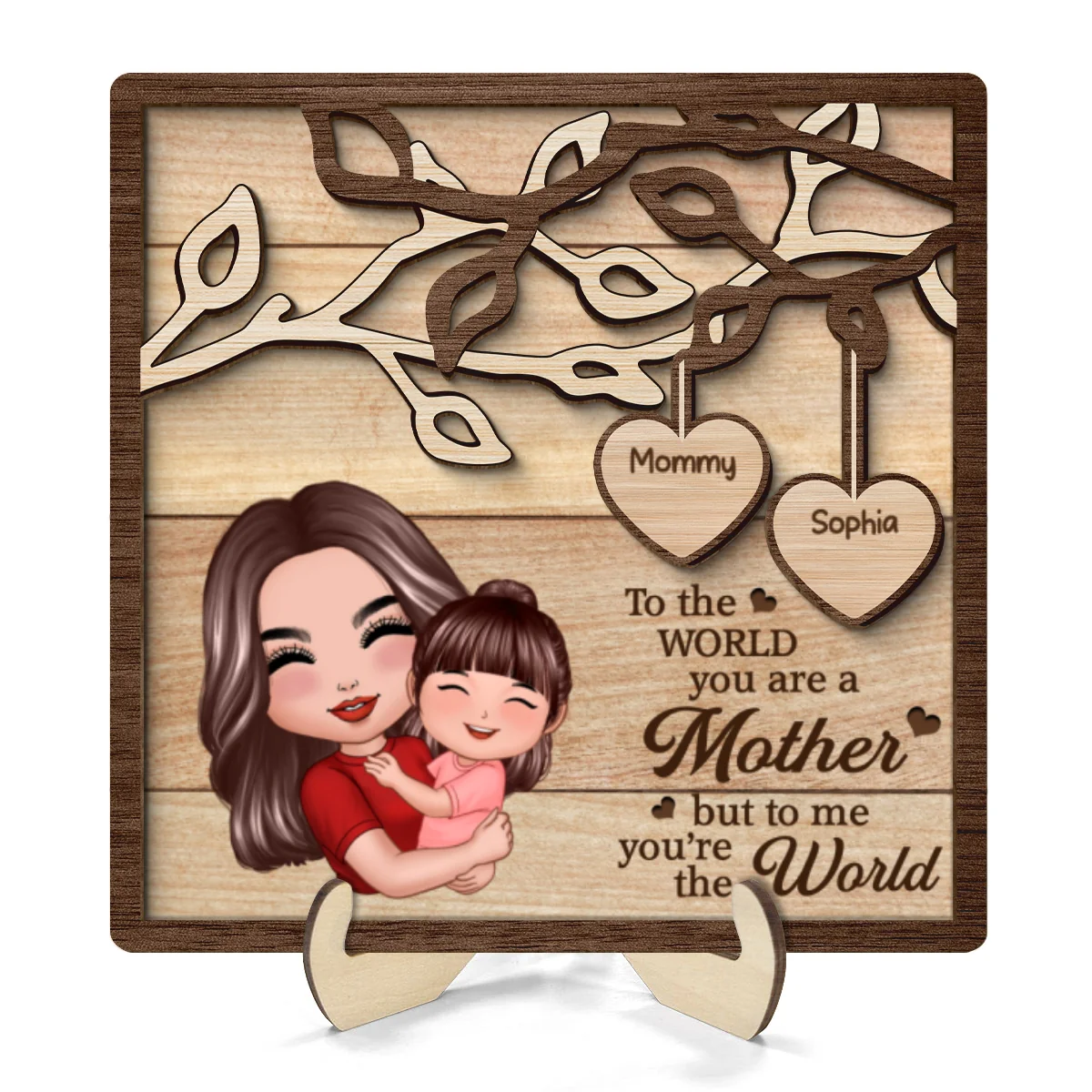 Mom Grandma Holding Kid Under Tree Personalized 2-layer Wooden Plaque - Image 8
