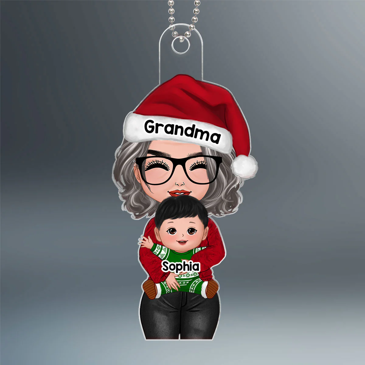 Mom Grandma Hugging Kid Front View Personalized Acrylic Ornament - Image 2