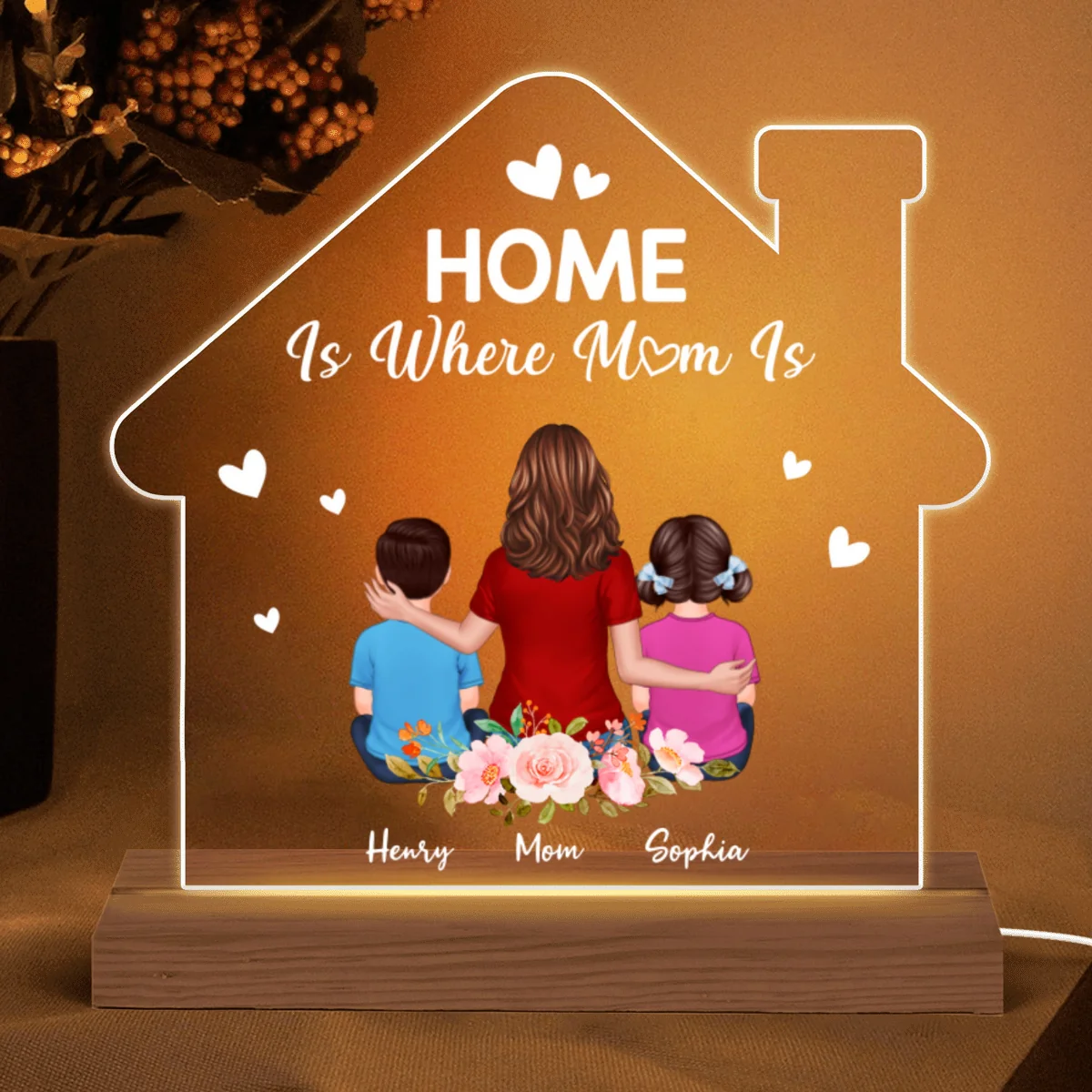 Mom Grandma Is Home Personalized House Shaped Acrylic Plaque With LED Night Light - Image 5