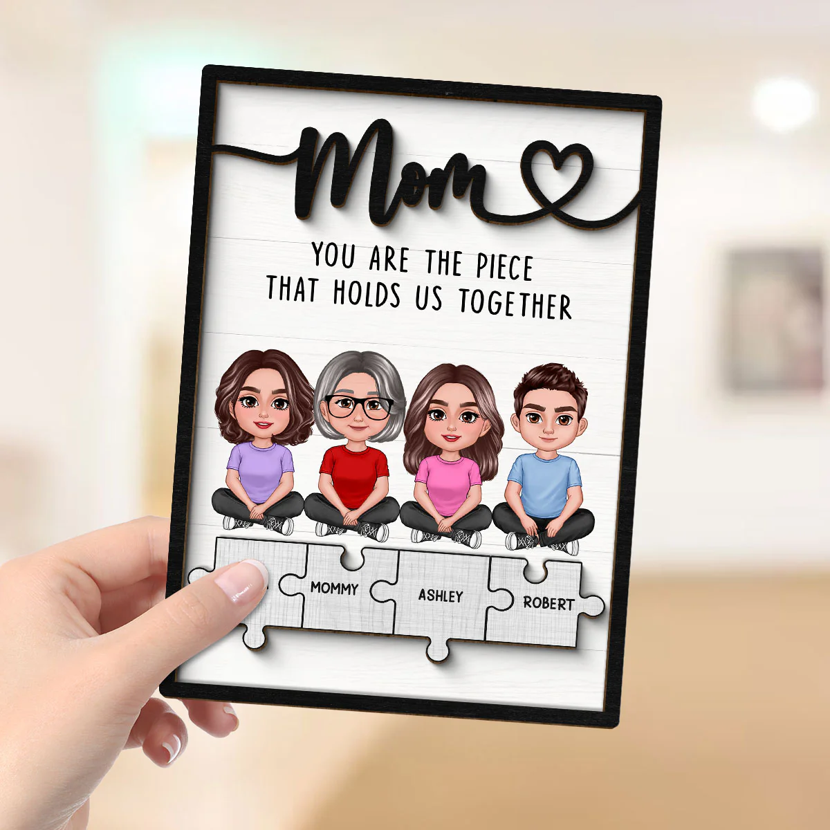 Mom Grandma Kids Crossed Legs Piece Holds Us Together Personalized 2-layer Wooden Plaque - Image 4