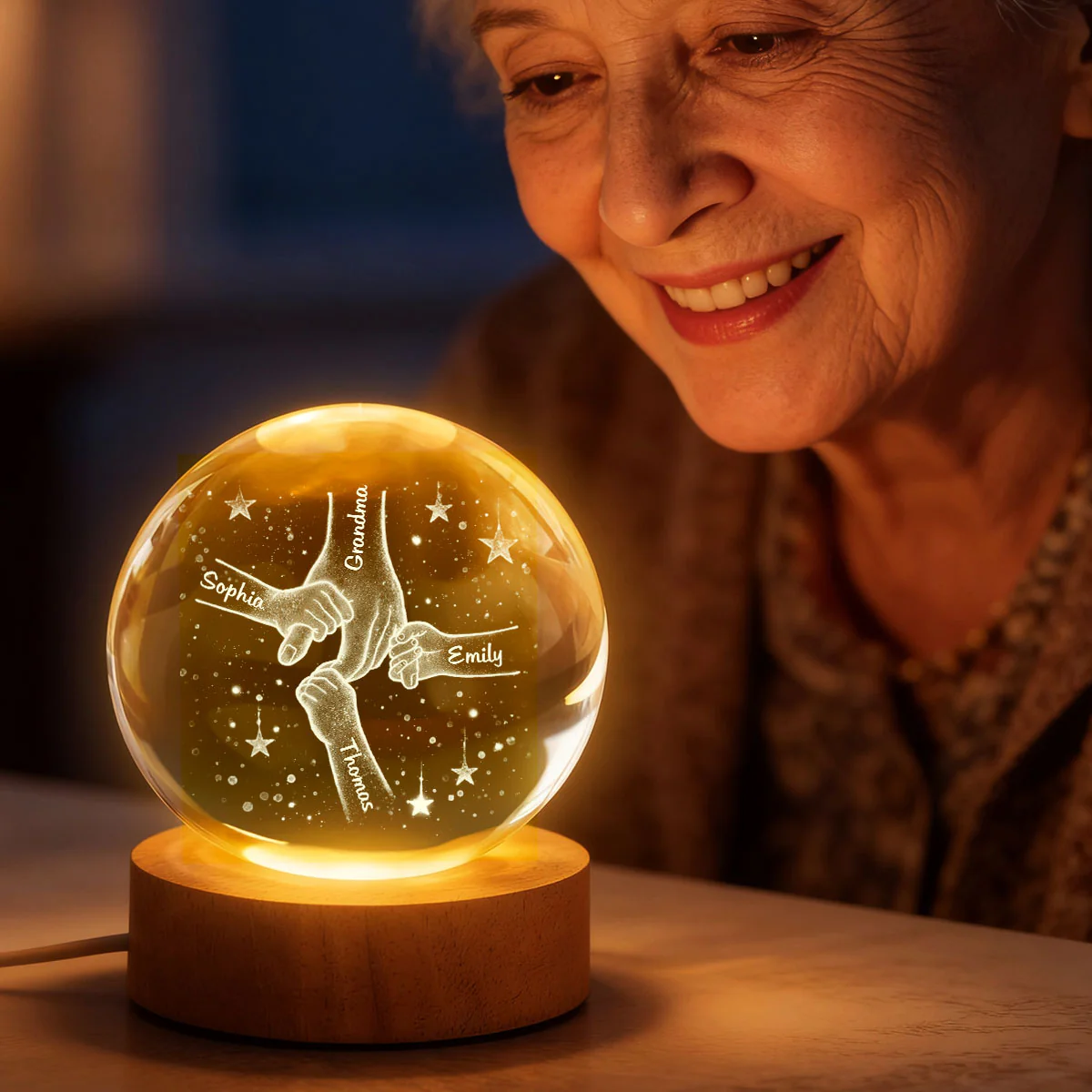 Mom Grandma Kids Holding Hands - Personalized Crystal Ball LED Night Light - Sentimental Mother's Day Gift for Mom, Grandma, Wife - Image 7