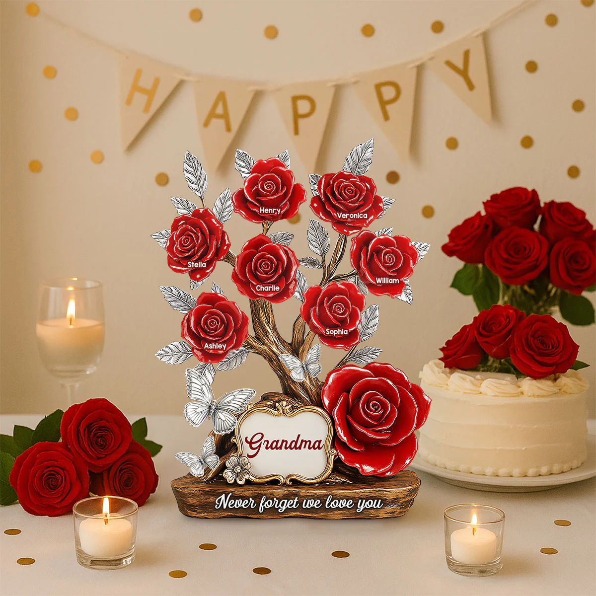 Mom Grandma & Kids Names On Roses Personalized Acrylic Block Plaque - Image 10