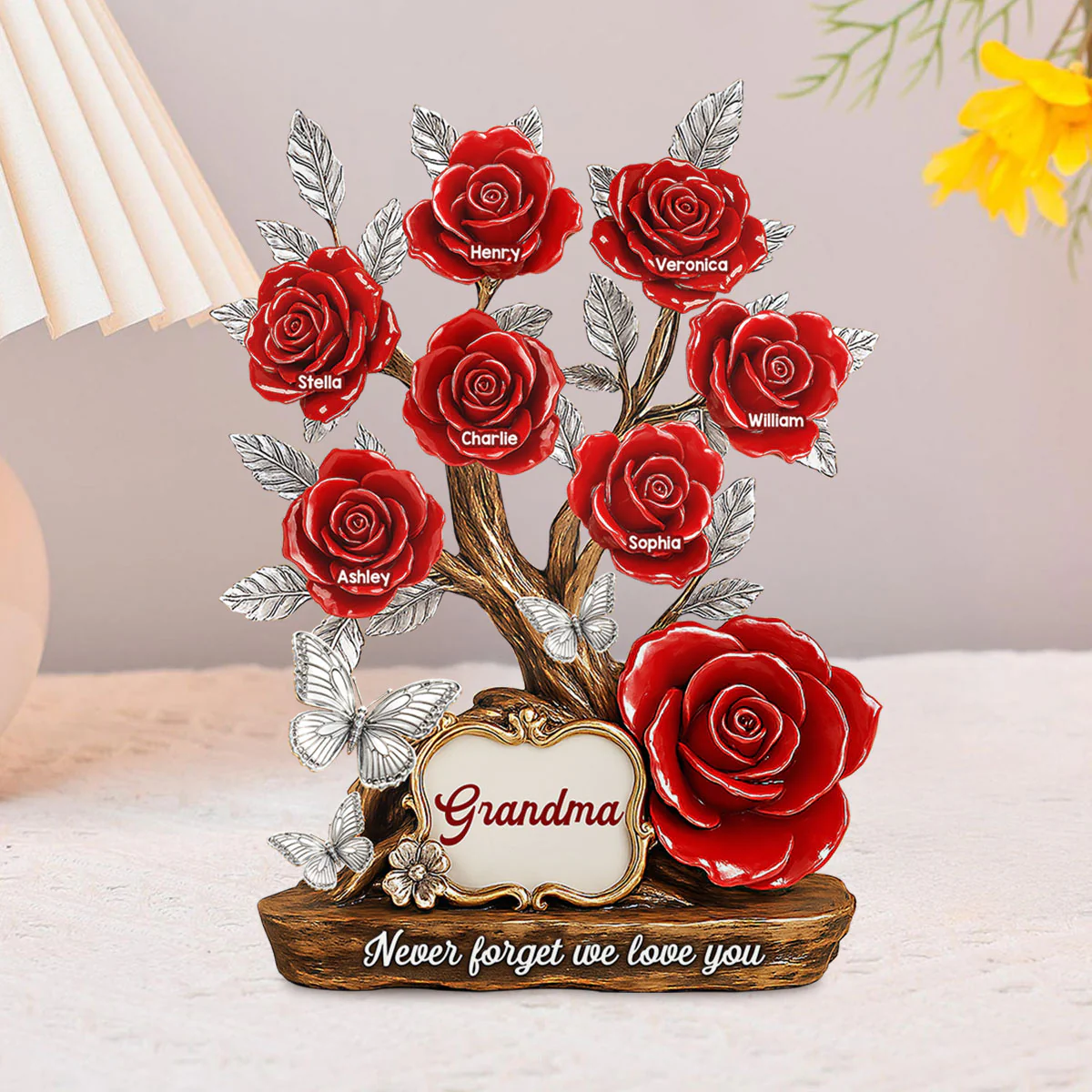 Mom Grandma & Kids Names On Roses Personalized Acrylic Block Plaque - Image 11