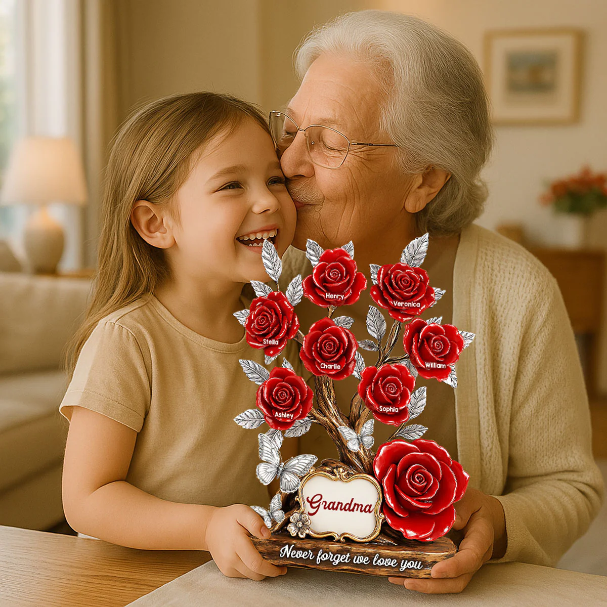 Mom Grandma & Kids Names On Roses Personalized Acrylic Block Plaque - Image 12