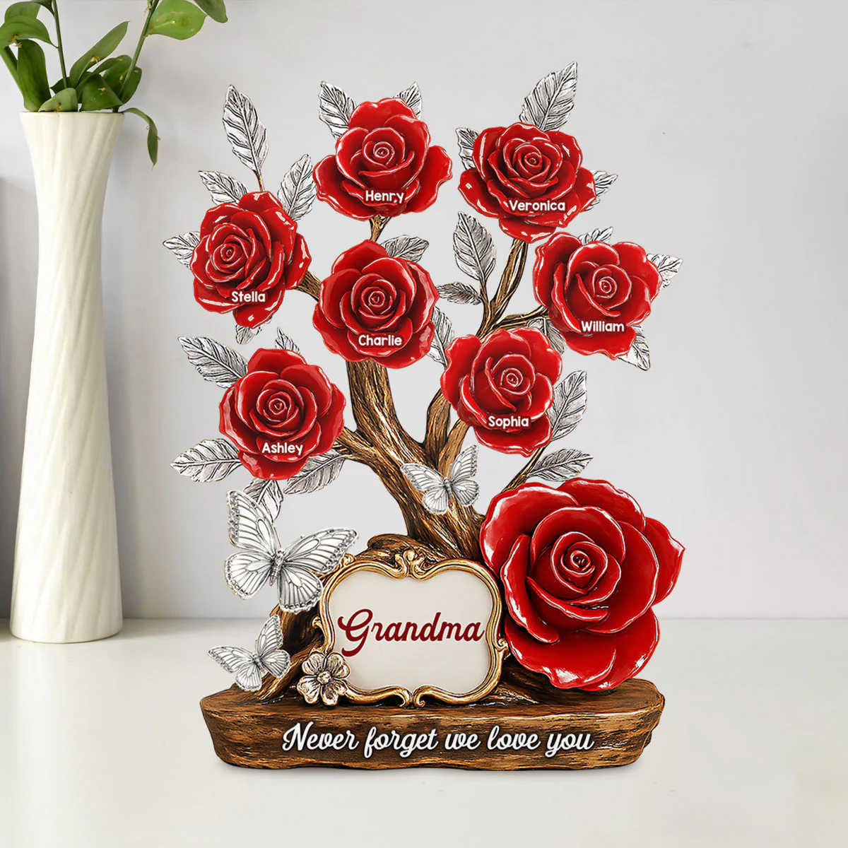 Mom Grandma & Kids Names On Roses Personalized Acrylic Block Plaque - Image 3