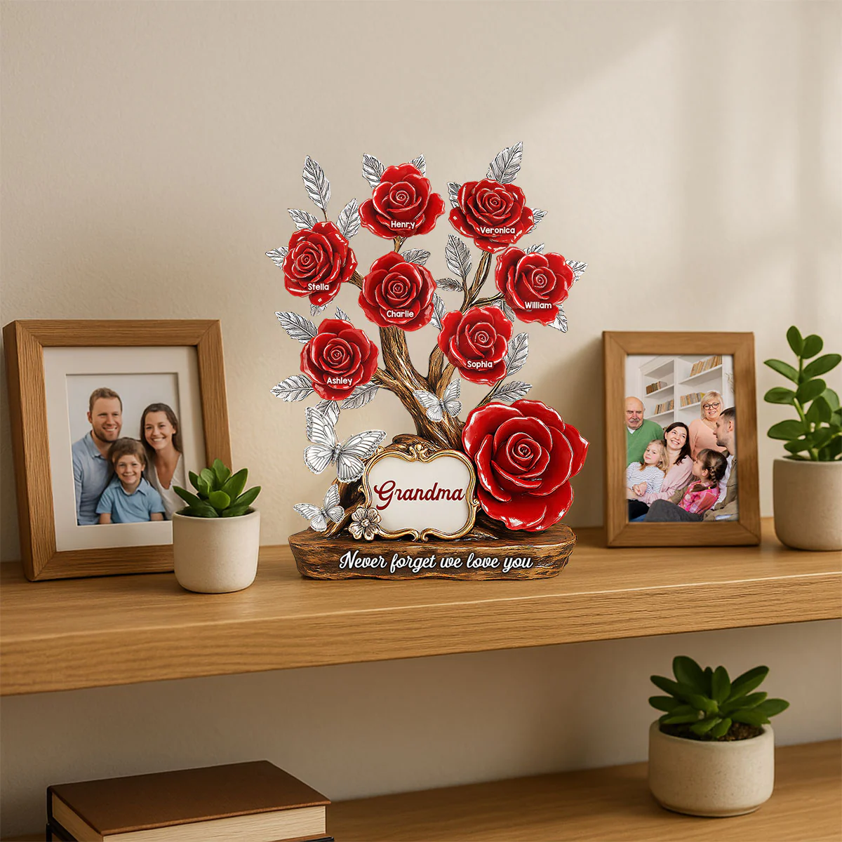Mom Grandma & Kids Names On Roses Personalized Acrylic Block Plaque - Image 4