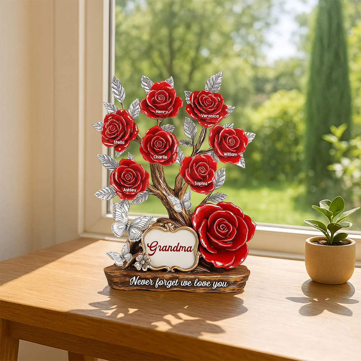 Mom Grandma & Kids Names On Roses Personalized Acrylic Block Plaque - Image 5