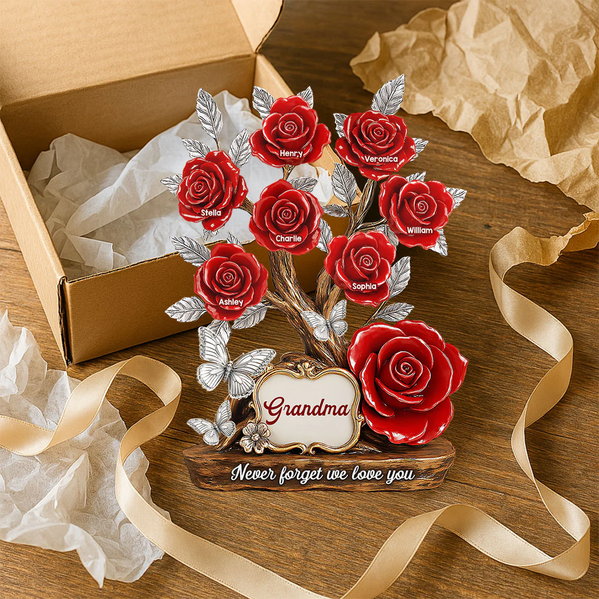 Mom Grandma & Kids Names On Roses Personalized Acrylic Block Plaque - Image 6