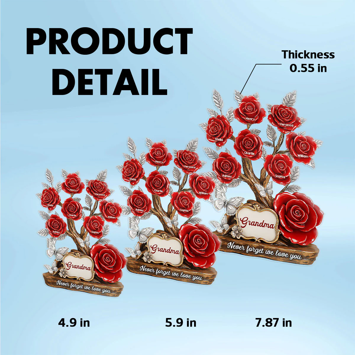 Mom Grandma & Kids Names On Roses Personalized Acrylic Block Plaque - Image 7