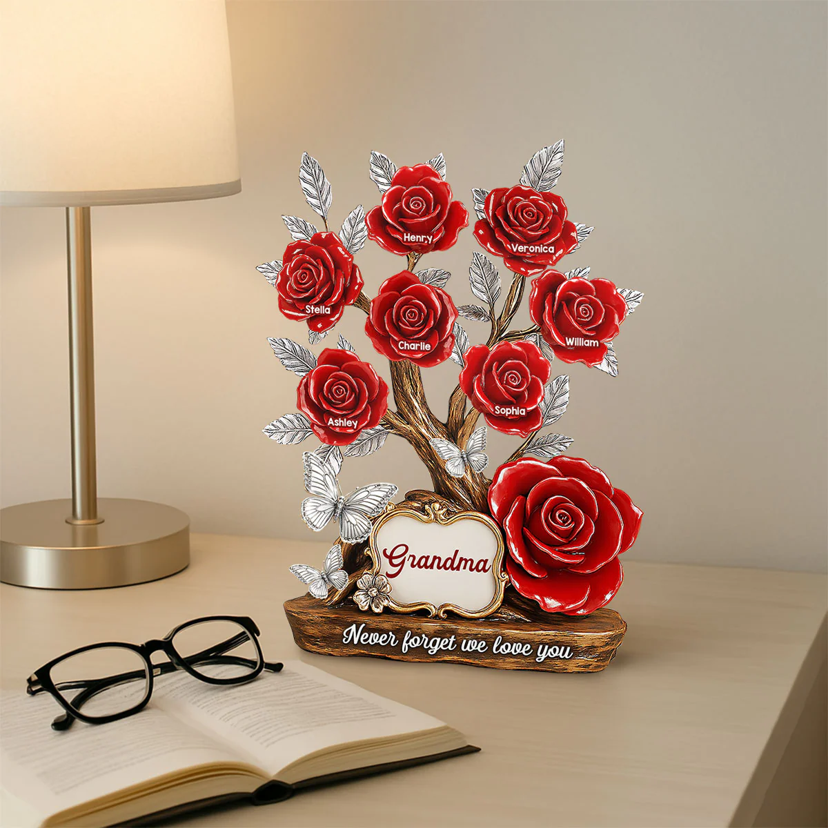 Mom Grandma & Kids Names On Roses Personalized Acrylic Block Plaque - Image 9