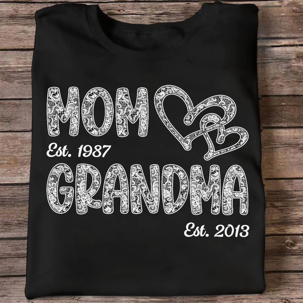 Mom Grandma Lace Pattern Est Year - Personalized Shirt - Gift For Grandma, Mom