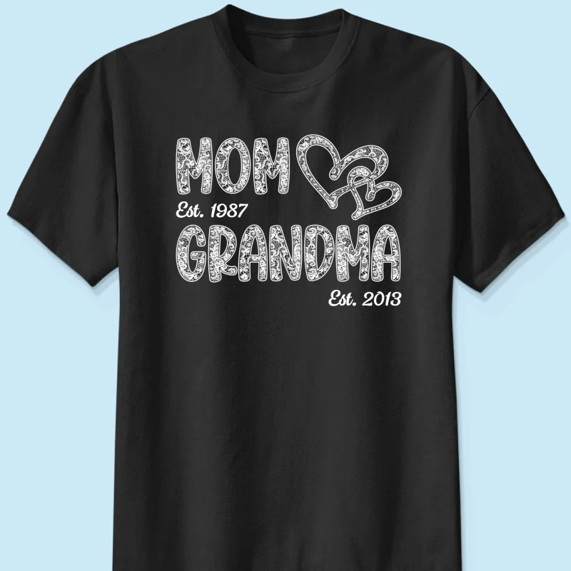 Mom Grandma Lace Pattern Est Year - Personalized Shirt - Gift For Grandma, Mom - Image 12