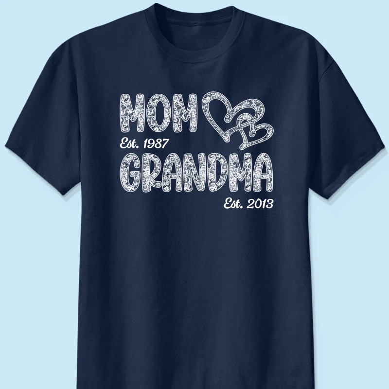 Mom Grandma Lace Pattern Est Year - Personalized Shirt - Gift For Grandma, Mom - Image 13