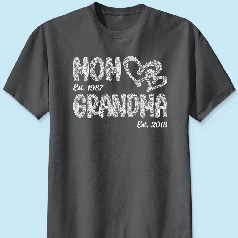 Mom Grandma Lace Pattern Est Year - Personalized Shirt - Gift For Grandma, Mom - Image 14